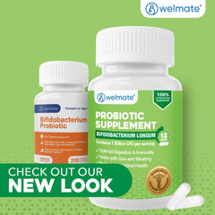 WELMATE Bifidobacterium capsule closeup highlights a 4 mg strain.