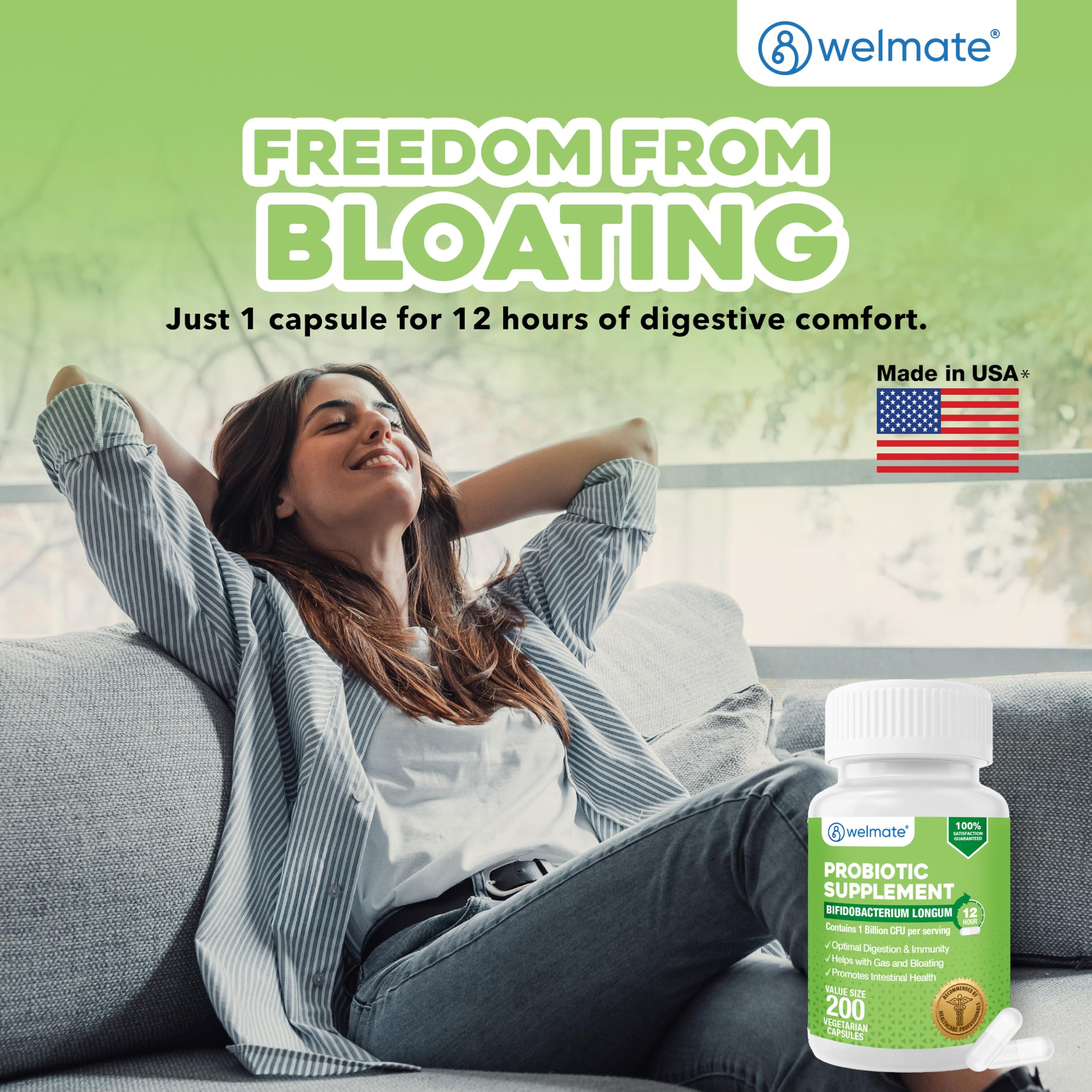 WELMATE Bifidobacterium bottle label shows 200 capsules.