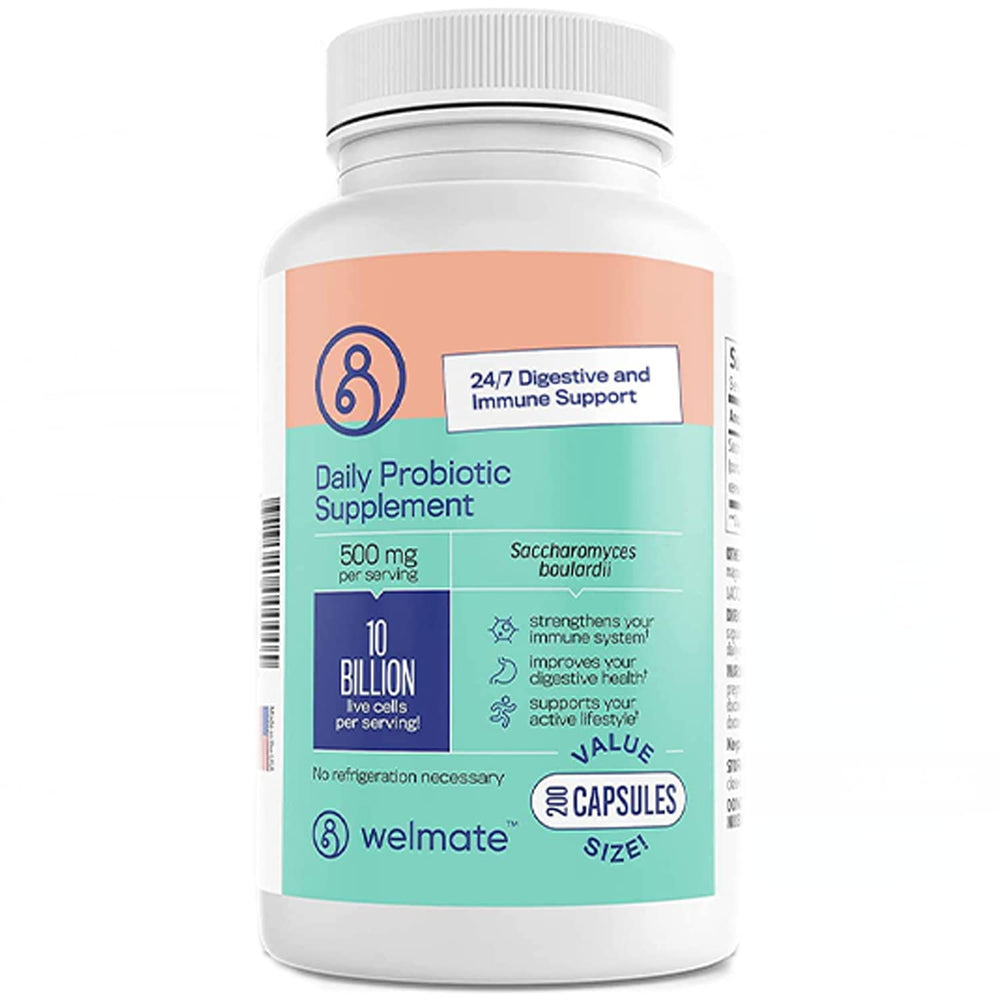 WELMATE daily probiotic bottle on shelf for daily gut balance.