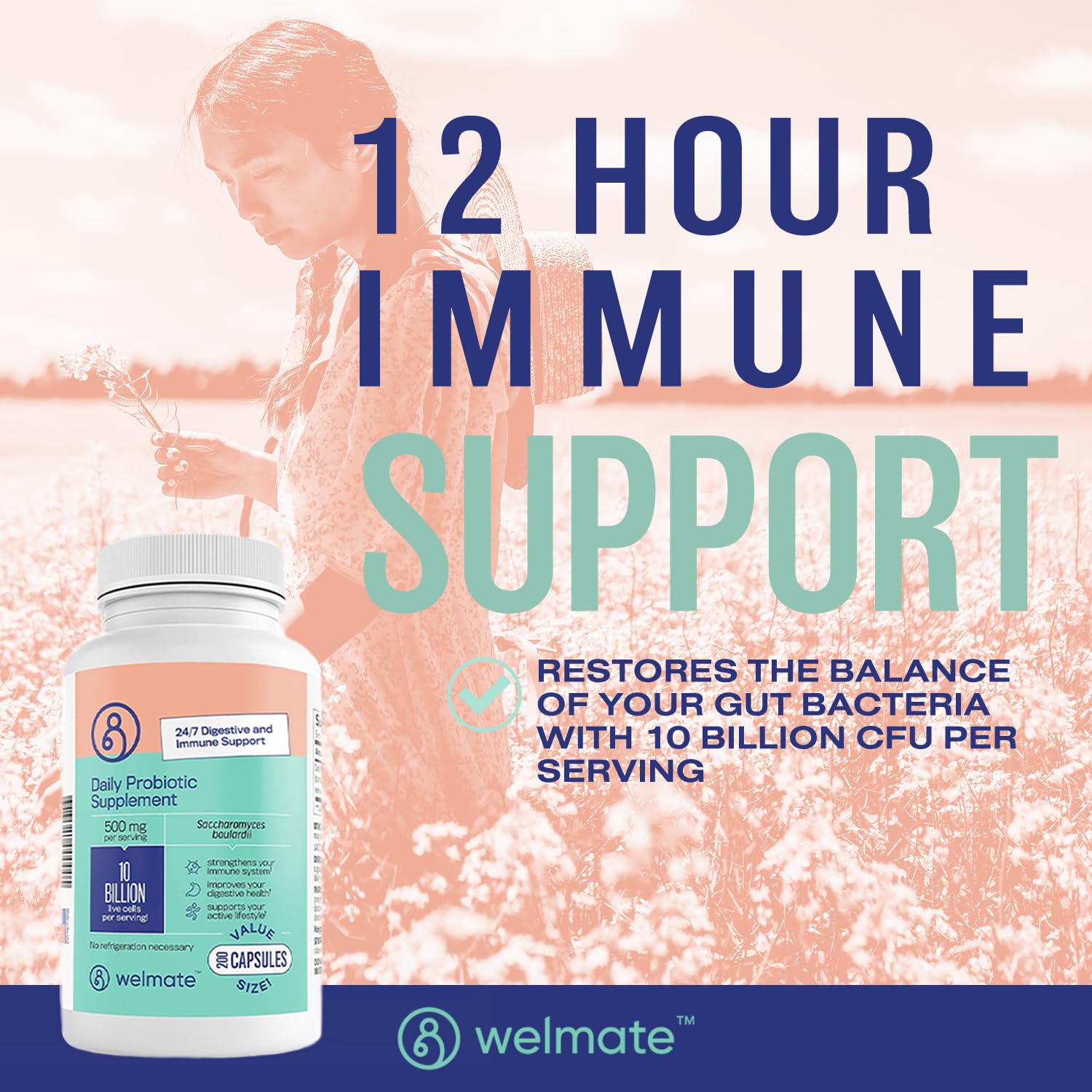 WELMATE label highlights vegan, gluten-free, non-GMO ingredients for clean choices.