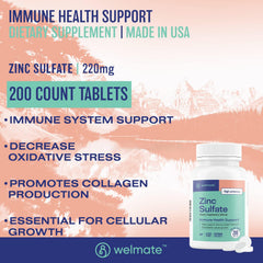 WELMATE Zinc Sulfate tablets closeup highlights high-potency zinc for immune health
