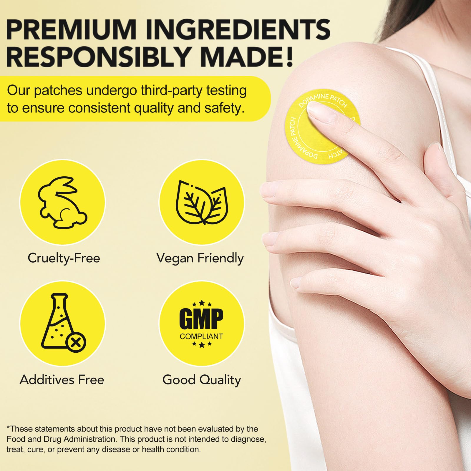 WELOSUER Dopamine Patches applied on skin shows thin, nearly invisible design.