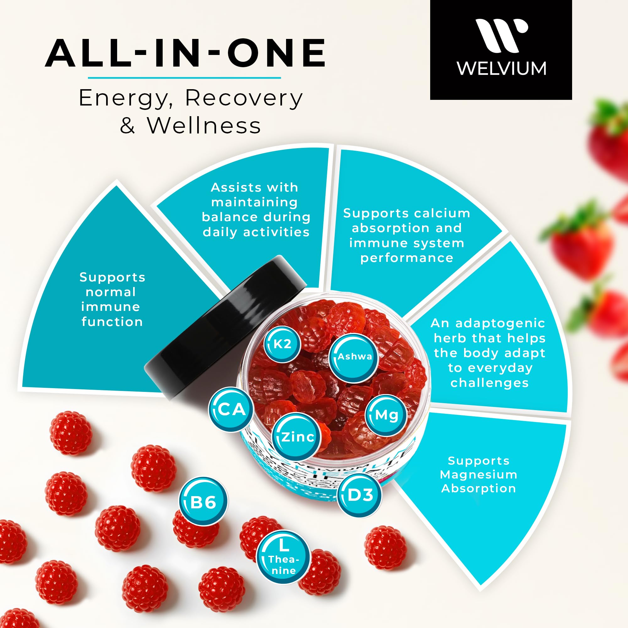 WelviuM gummies with D3, K2, and calcium for bone support