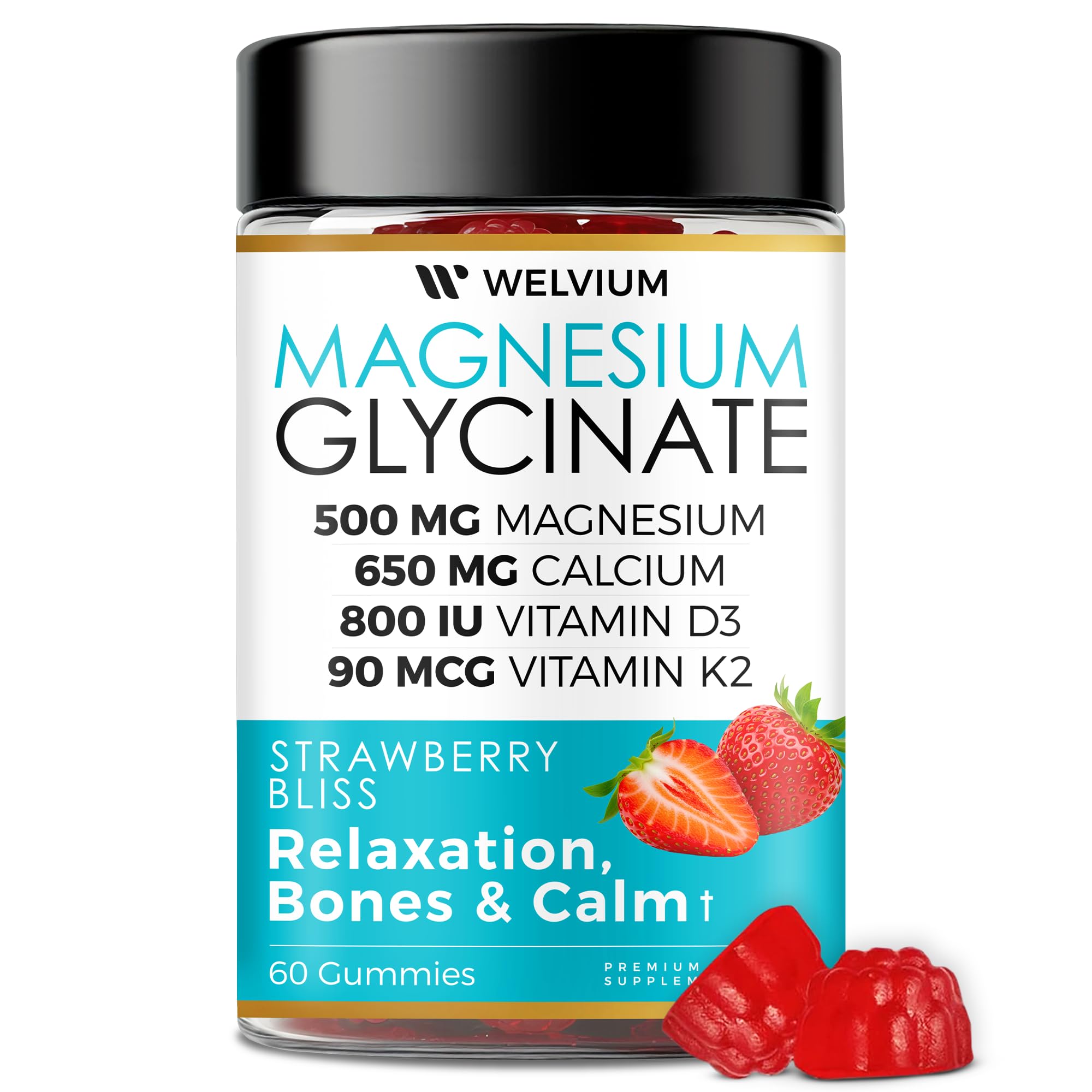 WelviuM magnesium glycinate gummies strawberry flavor with zinc boost