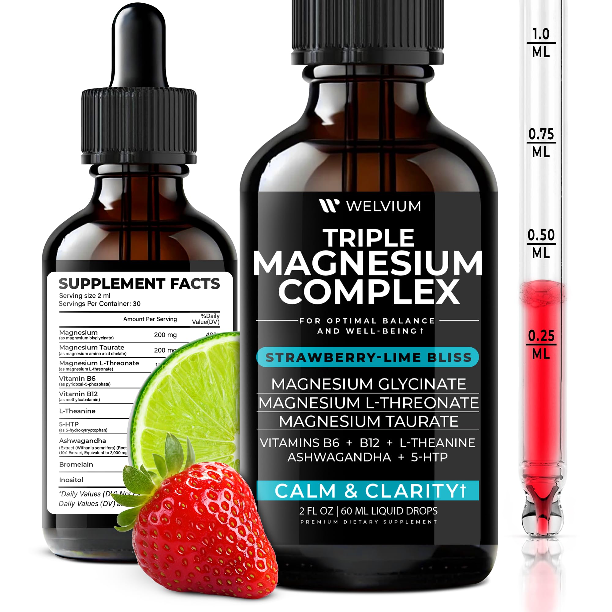 WELVIUM Triple Magnesium Liquid Drops bottle for daily mineral balance and convenience.