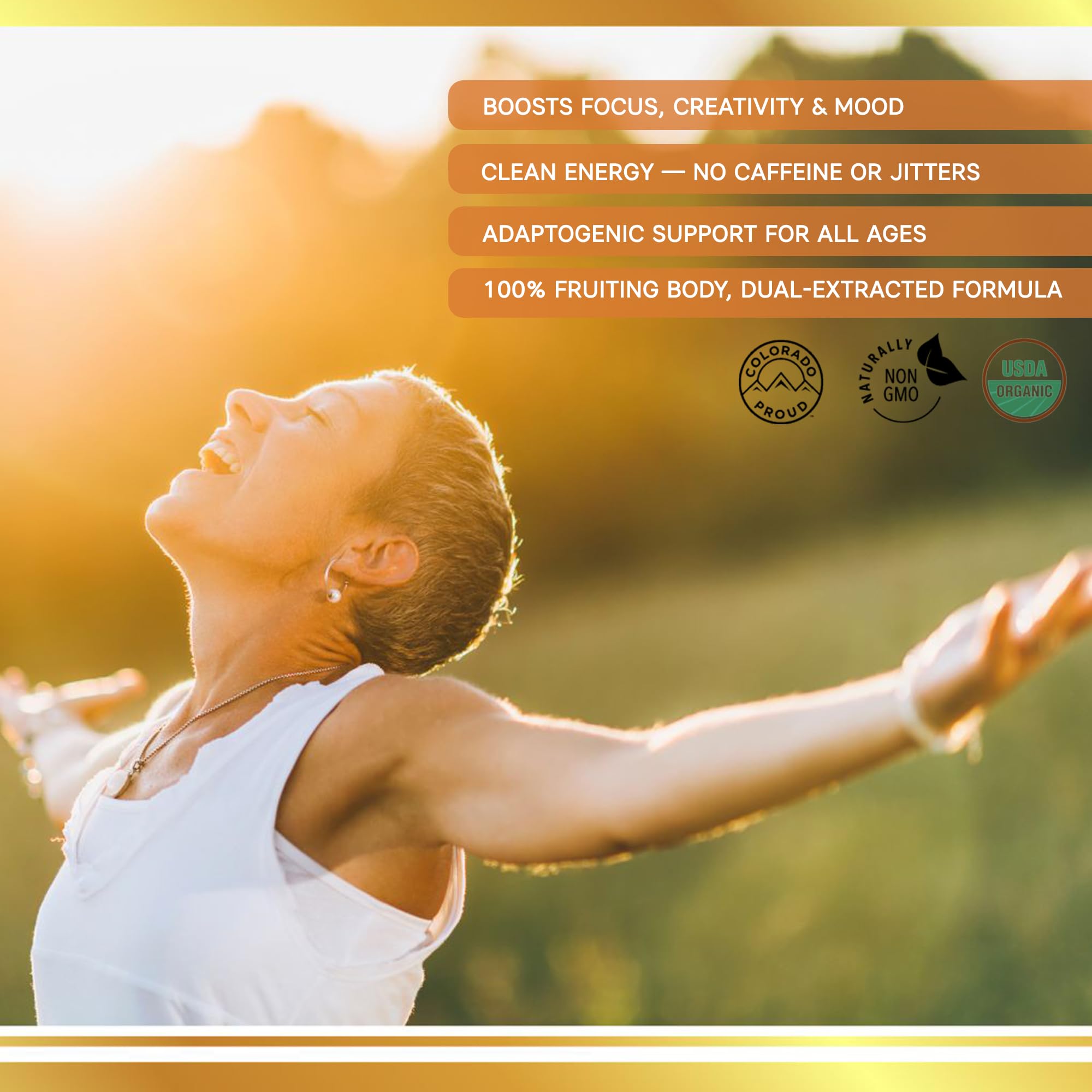 Beta glucans content label on West Wolf Medicinals packaging