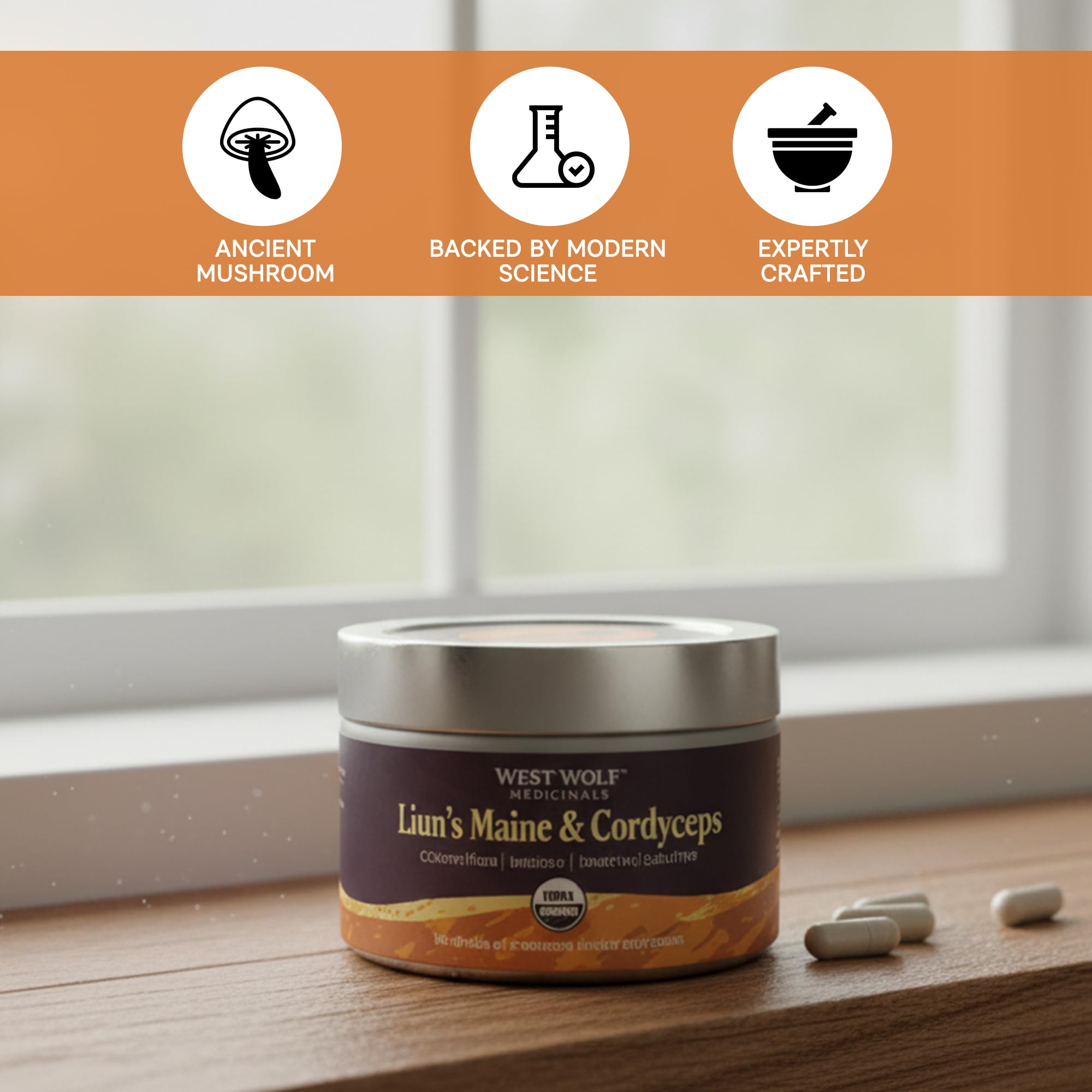 Organic mushroom extract label from West Wolf Medicinals