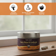 Organic mushroom extract label from West Wolf Medicinals