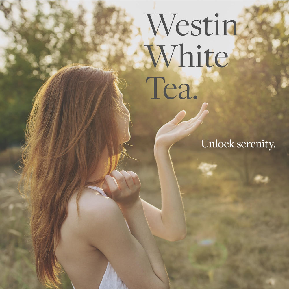 Westin White Tea cartridge highlighting long-lasting fragrance up to 300 hours.