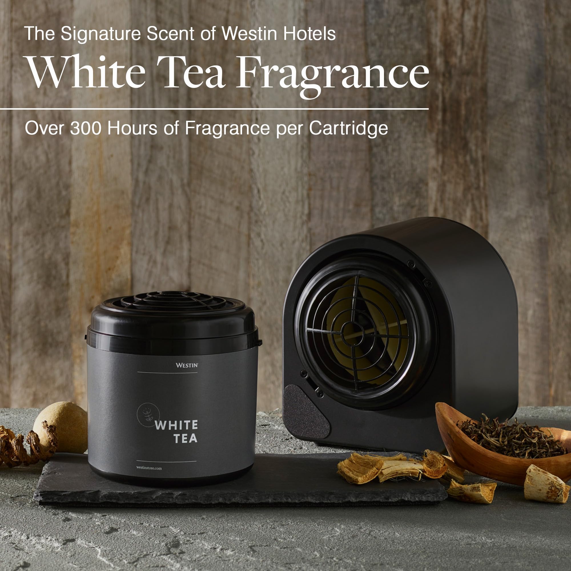 Westin White Tea diffuser creating hotel-like room ambience in living spaces.