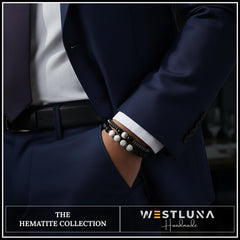 WestLuna hematite bracelet worn on wrist for versatile unisex style.