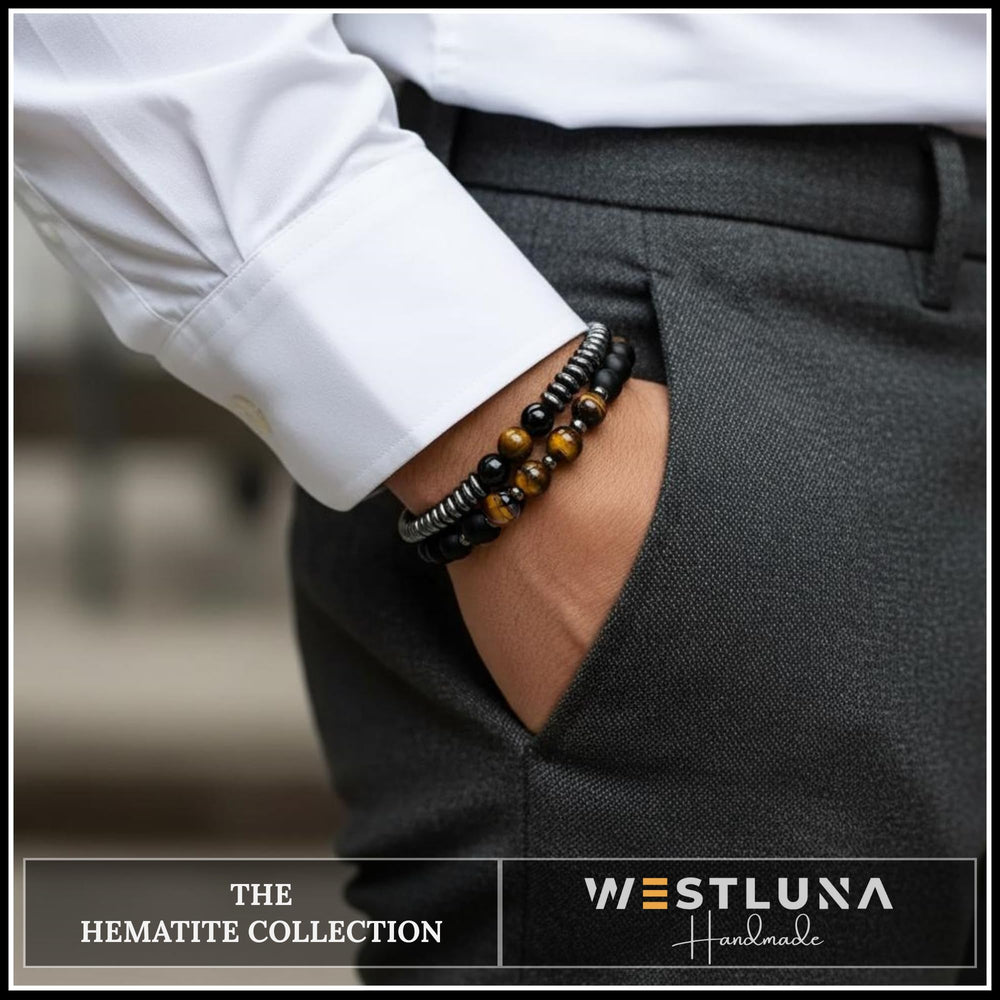 WestLuna hematite stone beads texture showing cool glossy finish