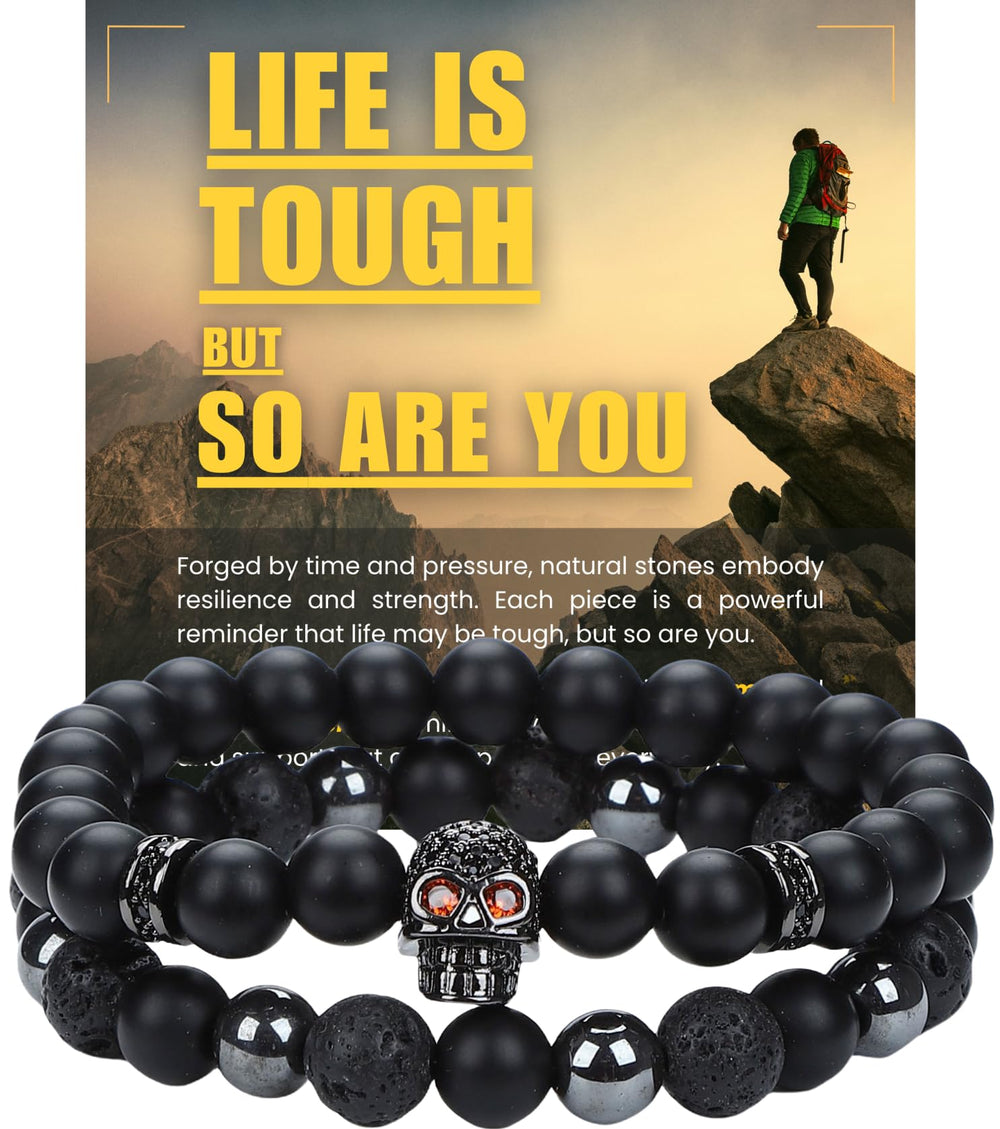 WestLuna men's beaded bracelet set with obsidian, hematite, lava stone for daily protection.