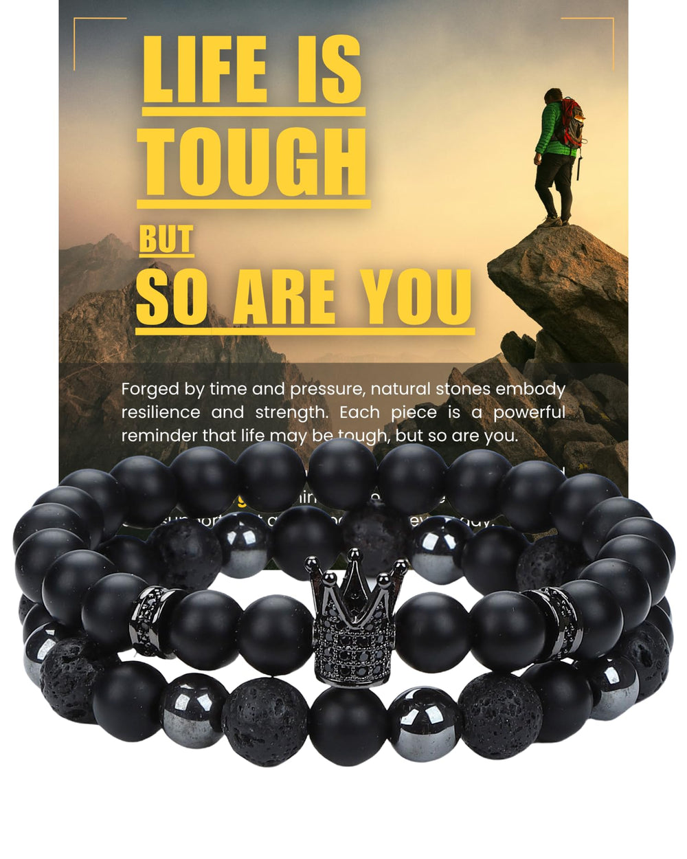 WestLuna men's beaded bracelet set with black obsidian, hematite, and lava beads for daily protection.