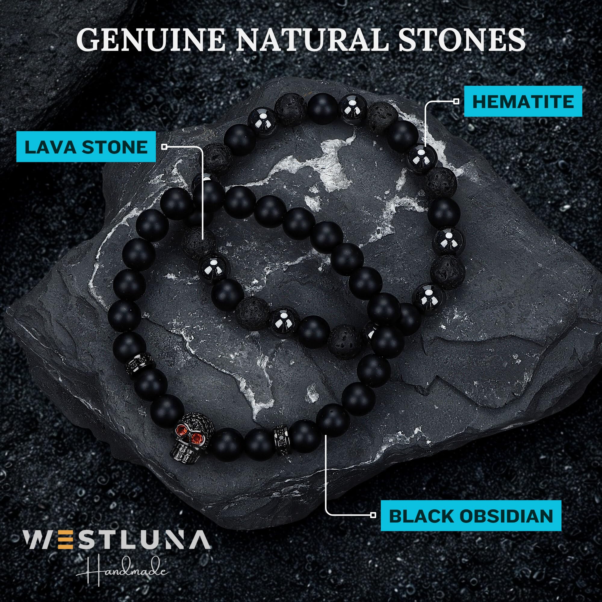 WestLuna lava stone bracelet diffuses scent with natural essential oil.