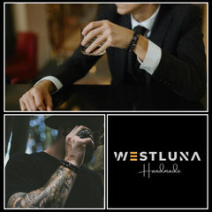 WestLuna triple-protection beads closeup featuring obsidian and hematite.
