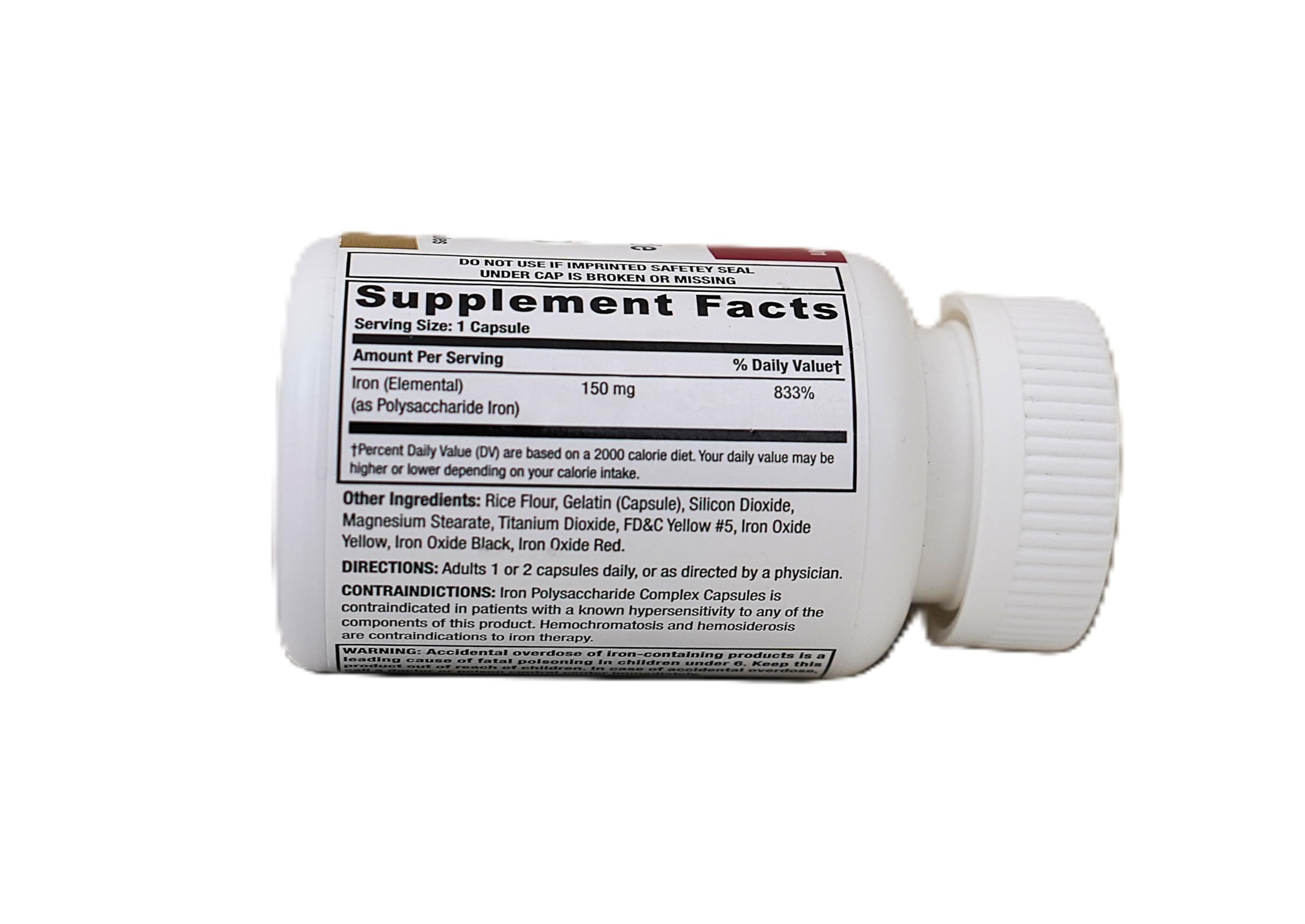 Westminster Iron Polysaccharide Complex bottle with label shows clear dosage guidance.