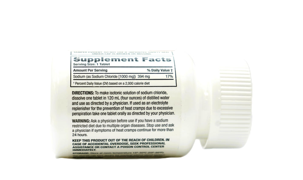Westminster Pharmaceuticals sodium chloride tablets 1g close-up of tablets for oral intake
