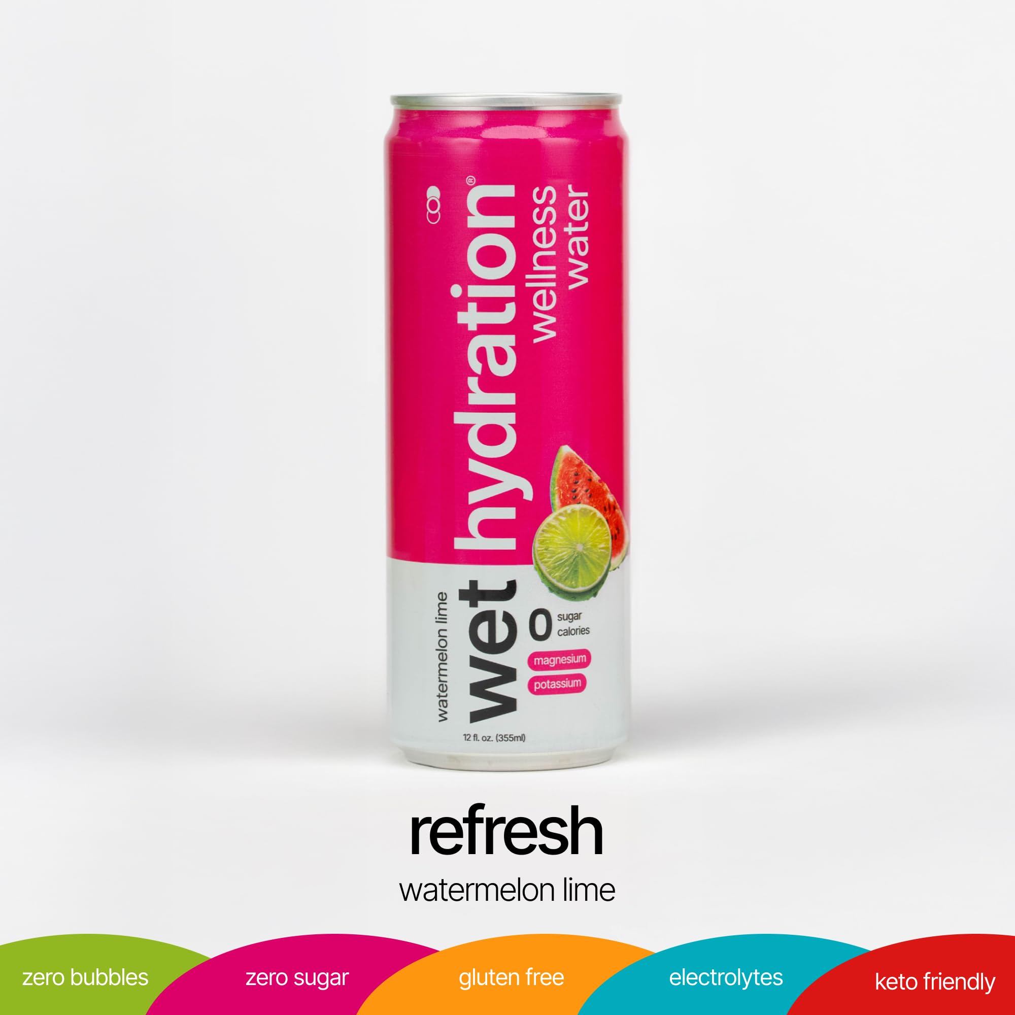 Wet Hydration label front highlights clean ingredients and sugar-free hydration.