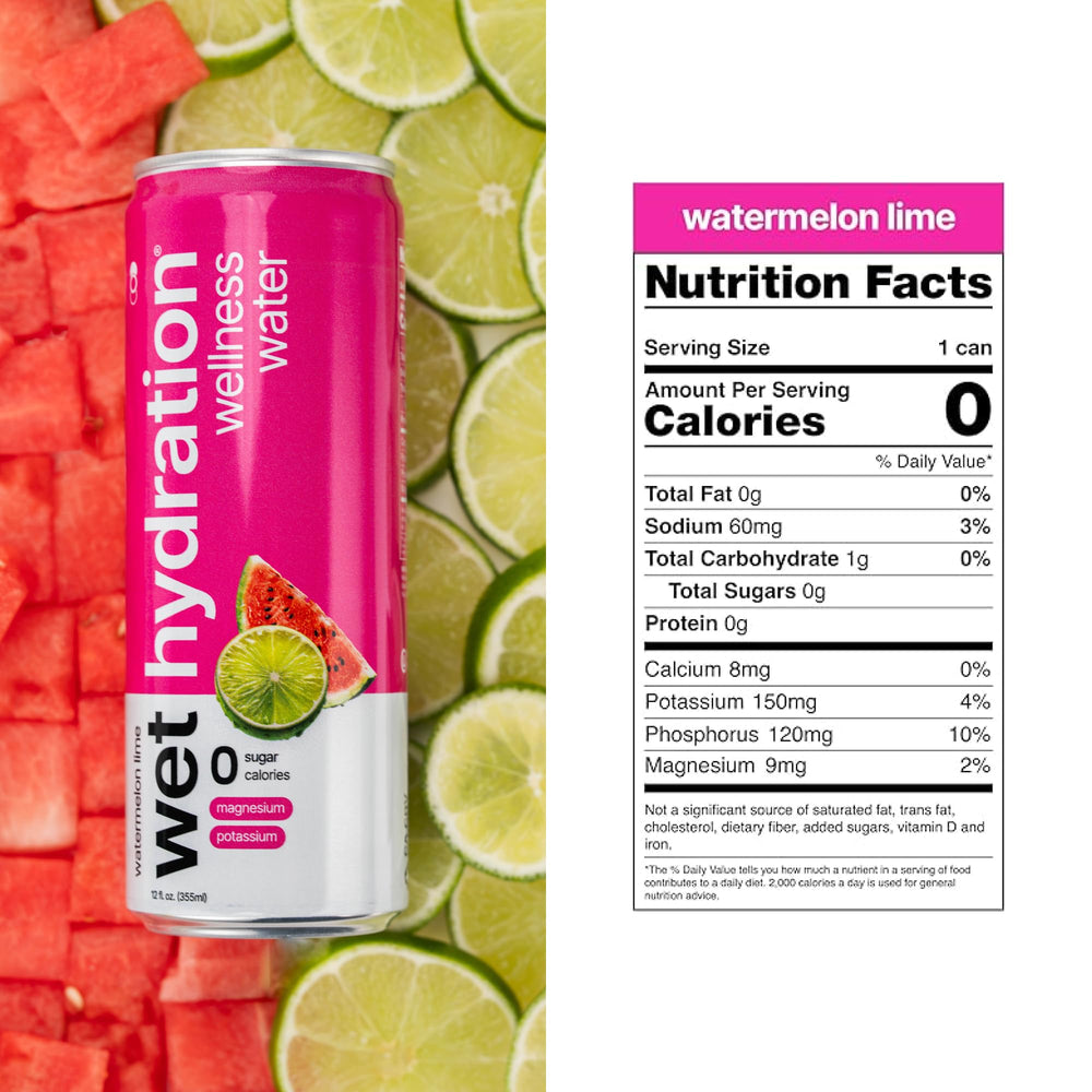 Wet Hydration Watermelon Lemon Lime pour shows electrolyte-infused flavor for daily hydration.
