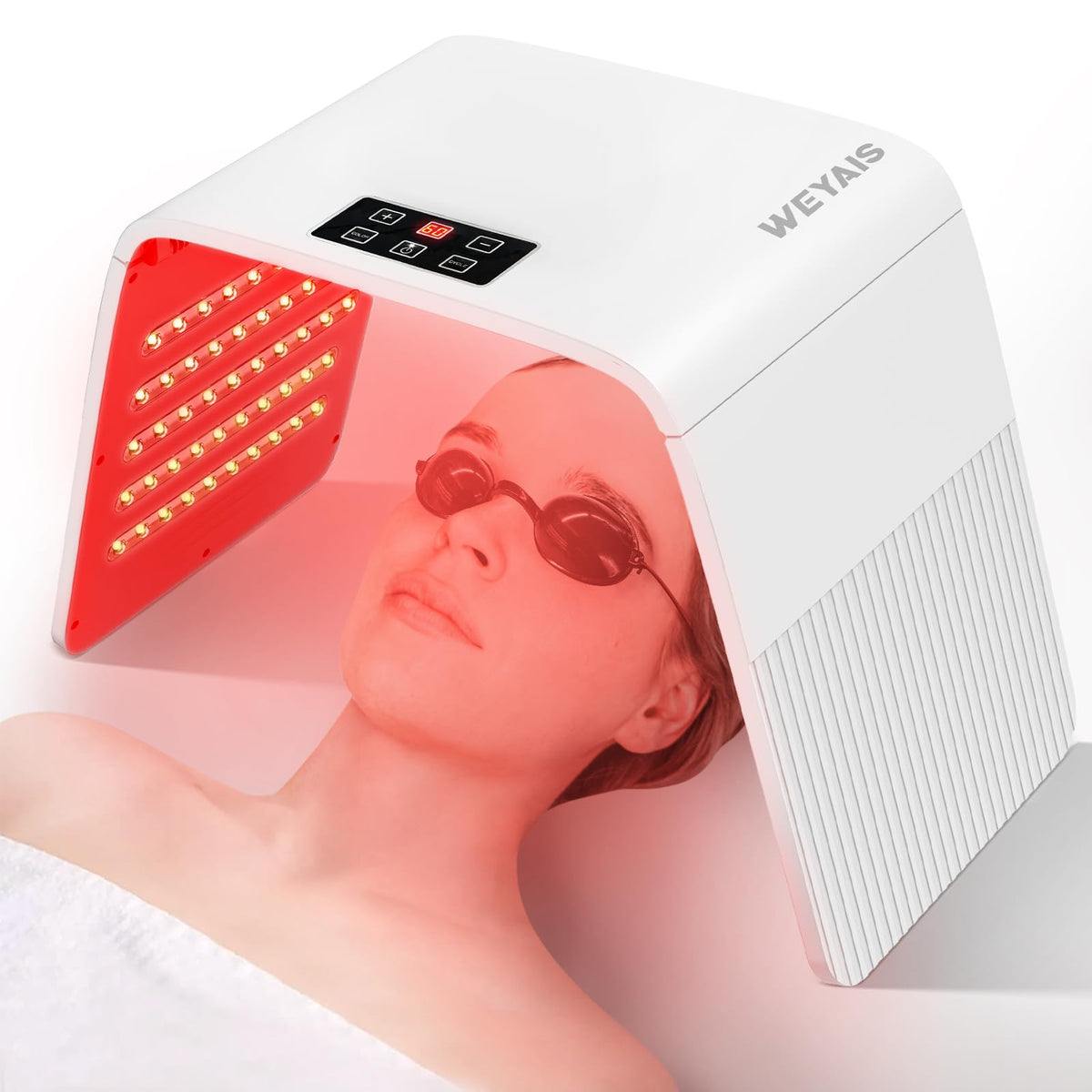 weyais Red-Light Therapy Mask offers full-face coverage for convenient at-home spa sessions.