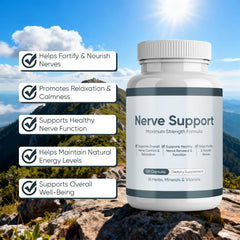 WGYPEU Nerve Support label close-up; clean, non-GMO formulation.