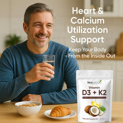 WGYPEU Real Good Essentials MK-7 focus image shows calcium support for bones.