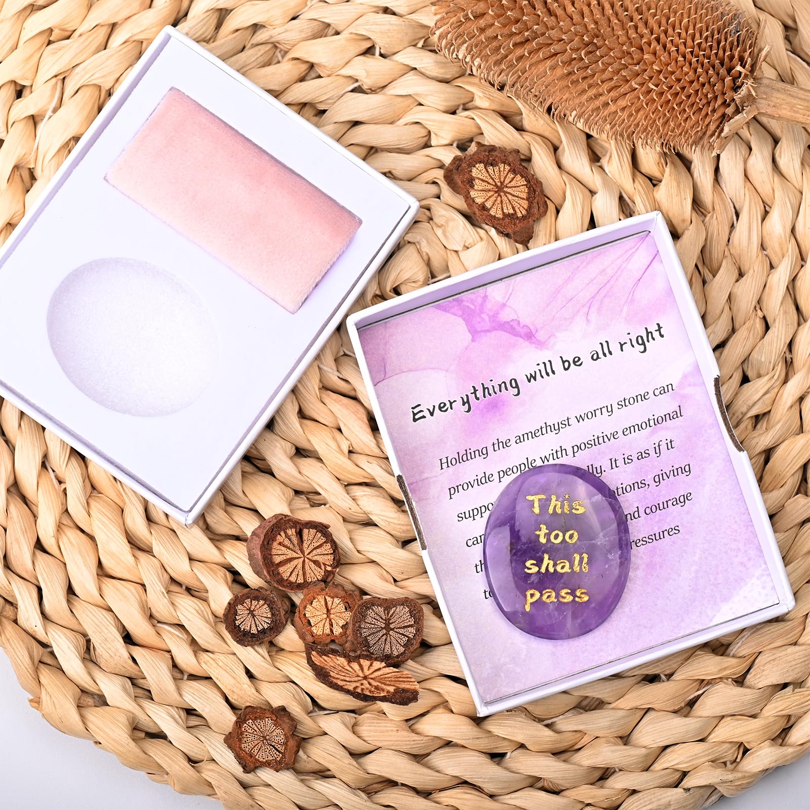 WHAL&YUNE amethyst worry stone in hand for stress relief