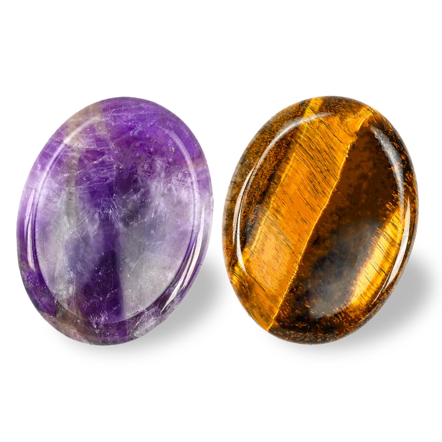 WHAL&YUNE amethyst tiger eye thumb worry stone closeup for calming meditation focus