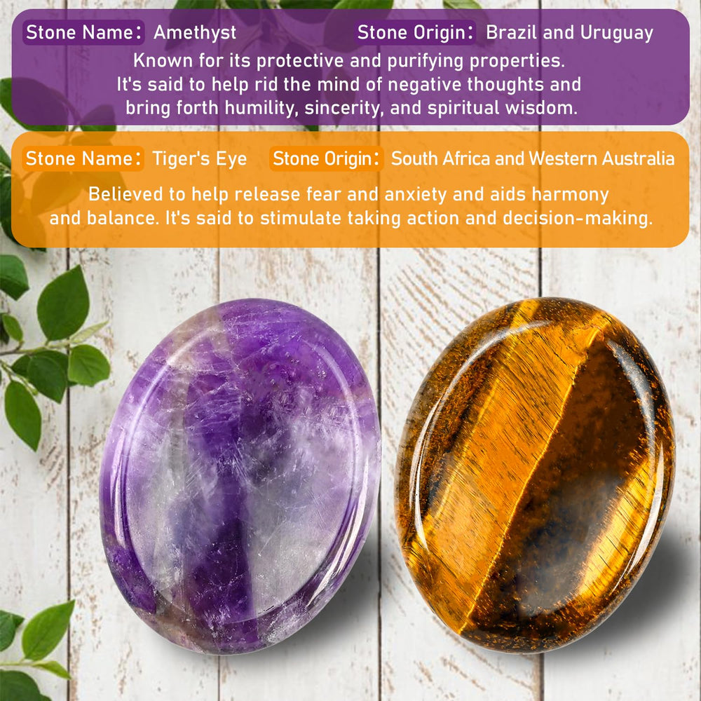 WHAL&YUNE amethyst tiger eye thumb worry stone handheld in palm for stress relief