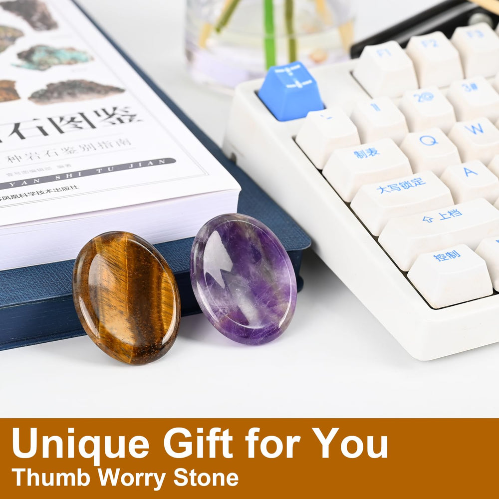 WHAL&YUNE amethyst tiger eye thumb worry stone for Reiki balancing sessions