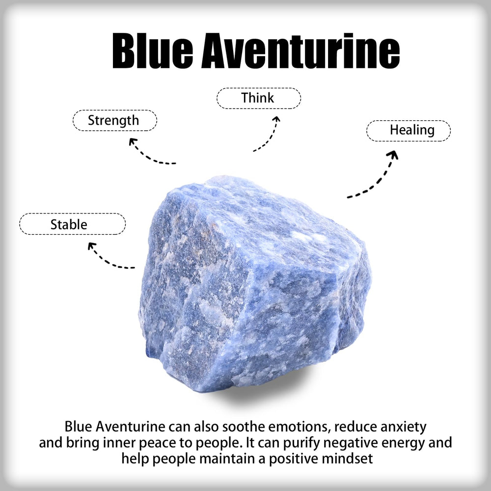 WHAL&YUNE Blue Aventurine rough crystal close-up with natural facets.