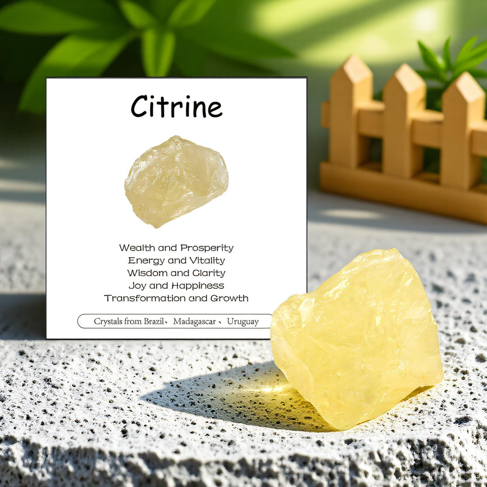 WHAL&YUNE Citrine rough stone placed in a meditation space encourages calm focus.