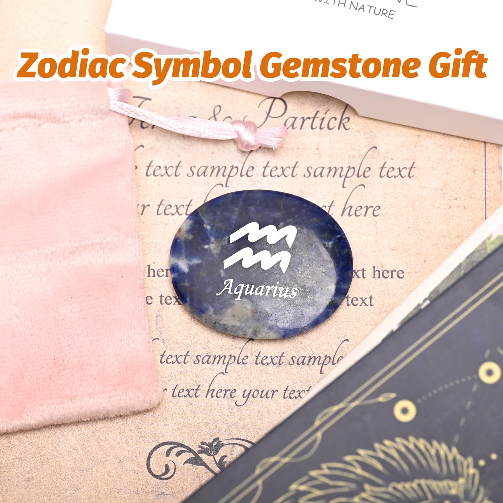 WHAL&YUNE hand-carved crystal worry stone with Aquarius engraving for portability.