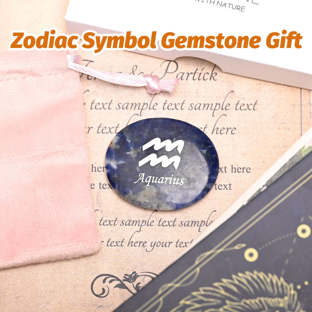 WHAL&YUNE hand-carved crystal worry stone with Aquarius engraving for portability.