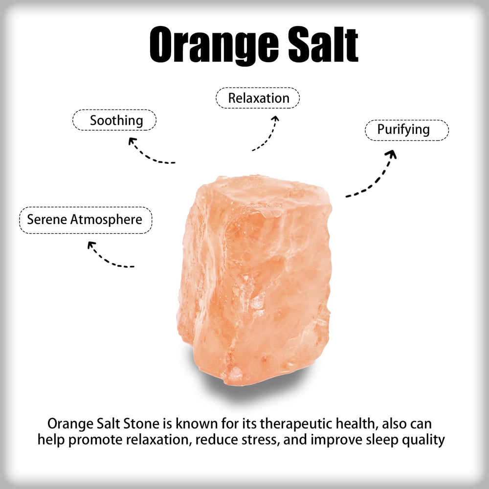 WHAL&YUNE orange salt raw stone, calming aura for meditation corners or peaceful shelves.