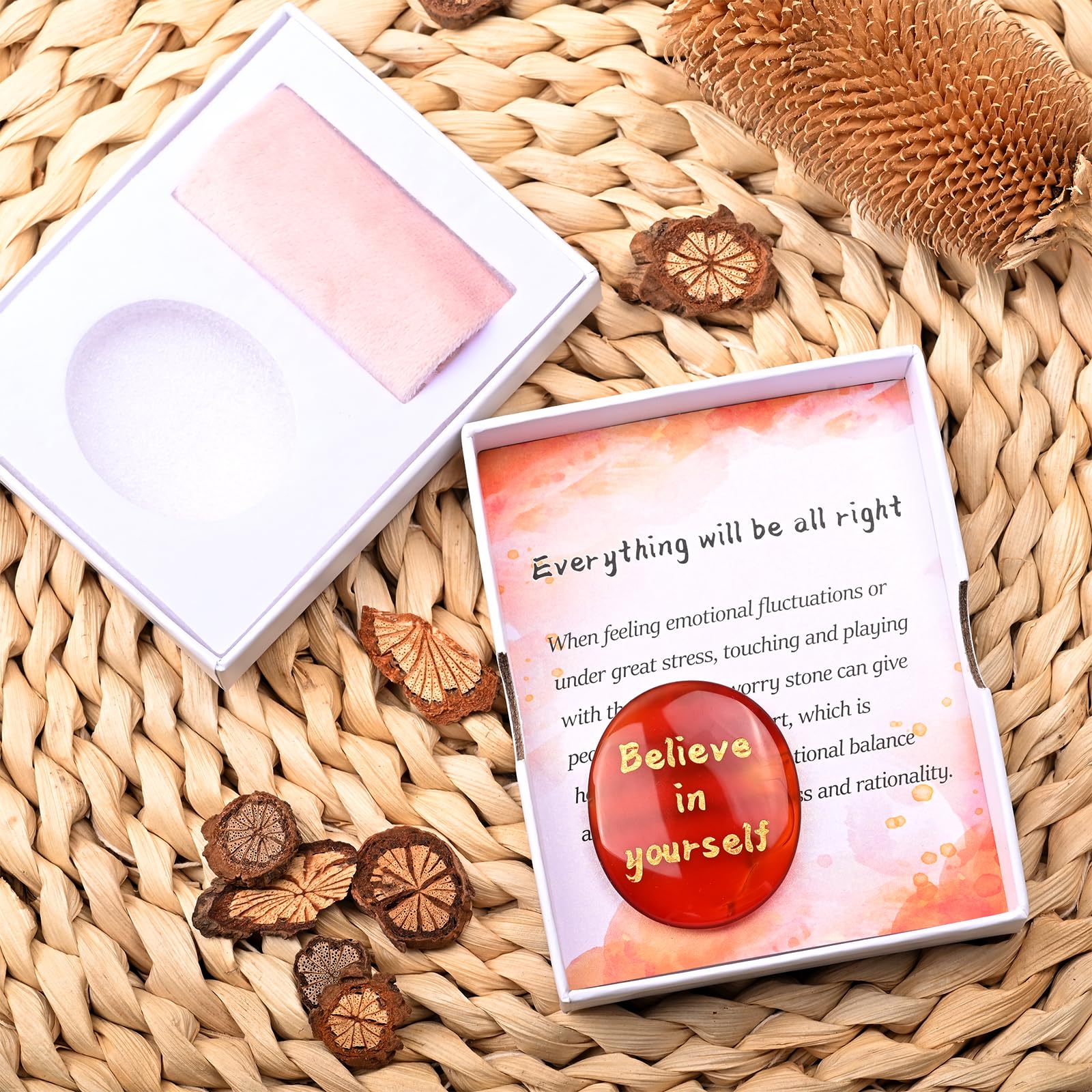 WHAL&YUNE red agate worry stone, hand carved, smooth texture for stress relief.
