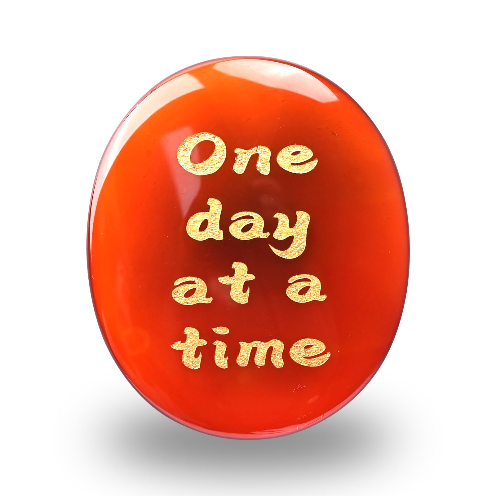 WHAL&YUNE red agate worry stone front view with engraved side for tactile use