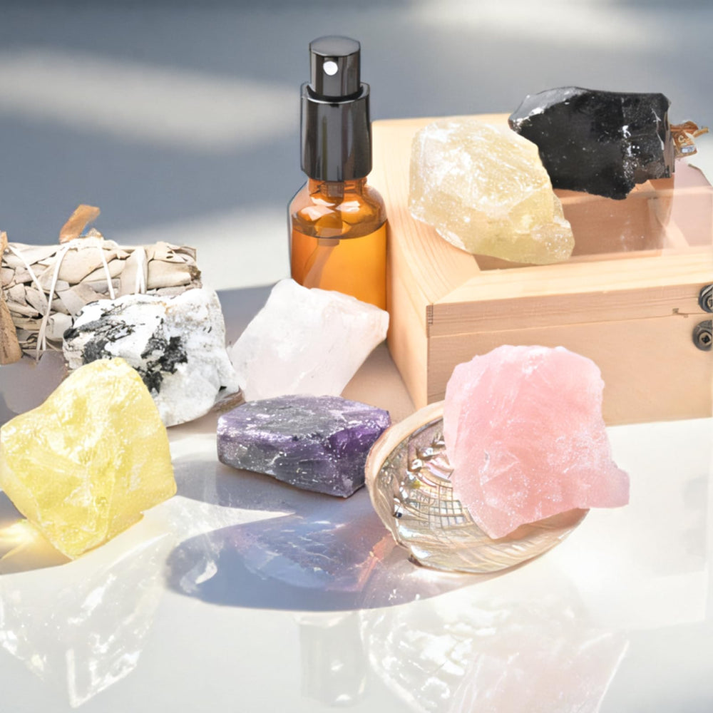 WHAL&YUNE rose quartz raw stone at garden-side display
