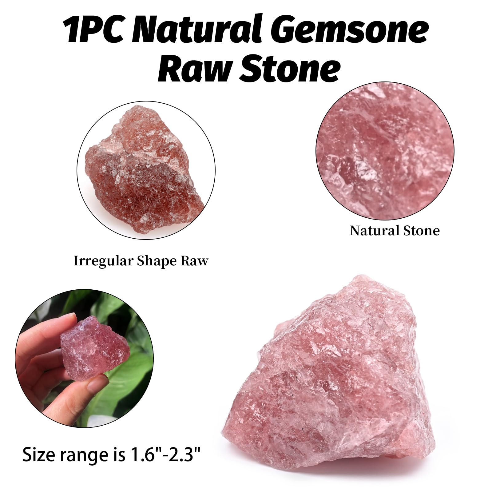 WHAL&YUNE Strawberry Quartz natural gemstone with irregular facets catching light