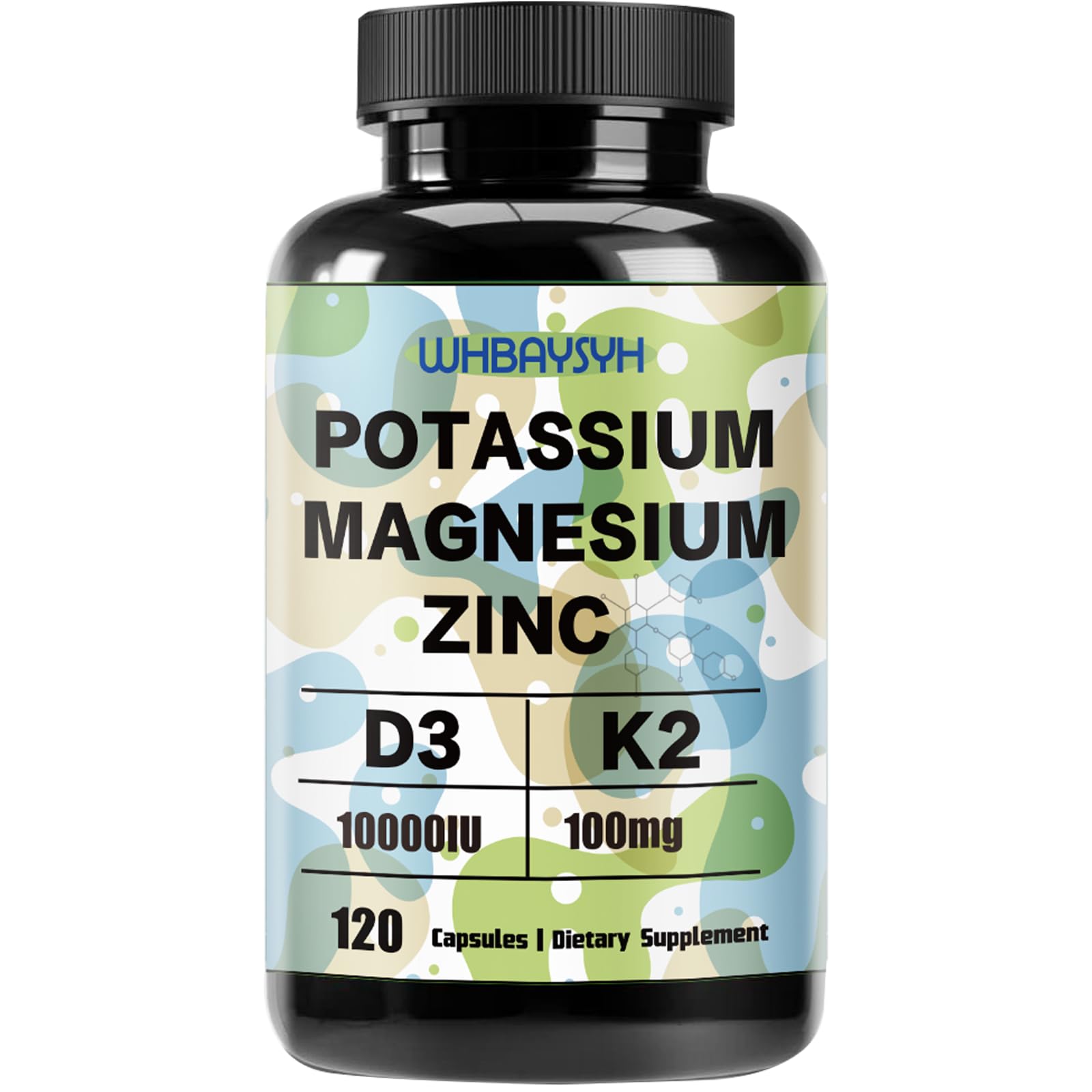 WHBAYSYH bottle front with potassium magnesium zinc for electrolyte balance.