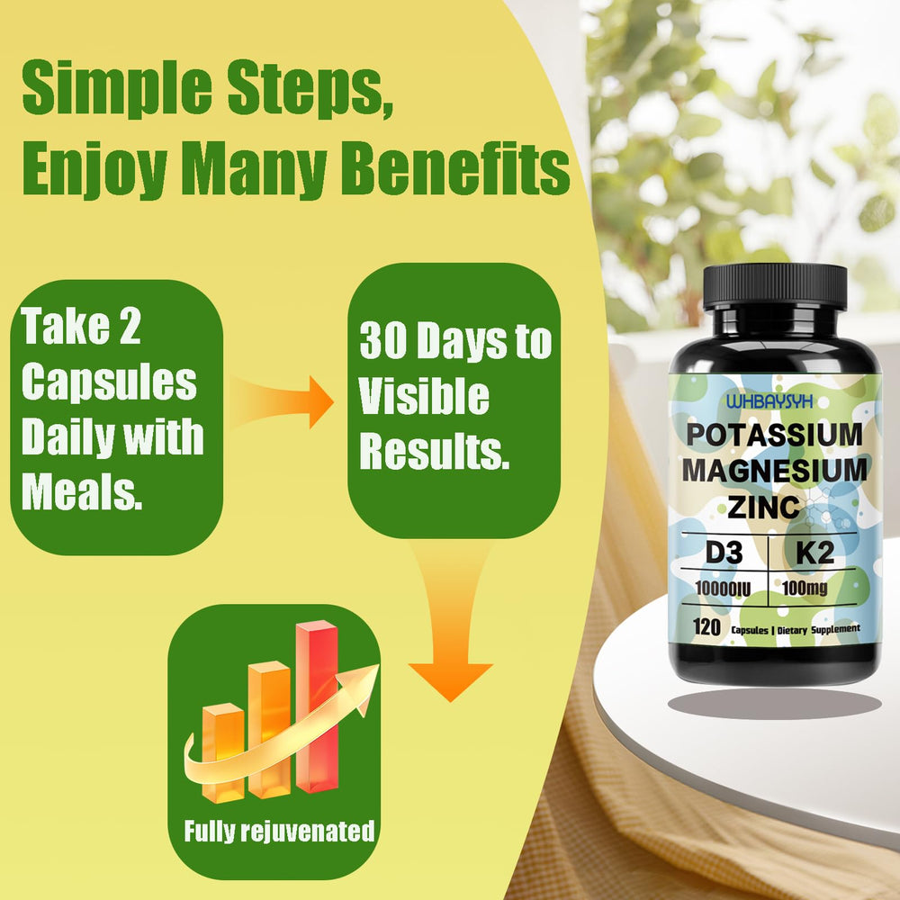 WHBAYSYH ingredients label shows D3, K2, zinc citrate and minerals.