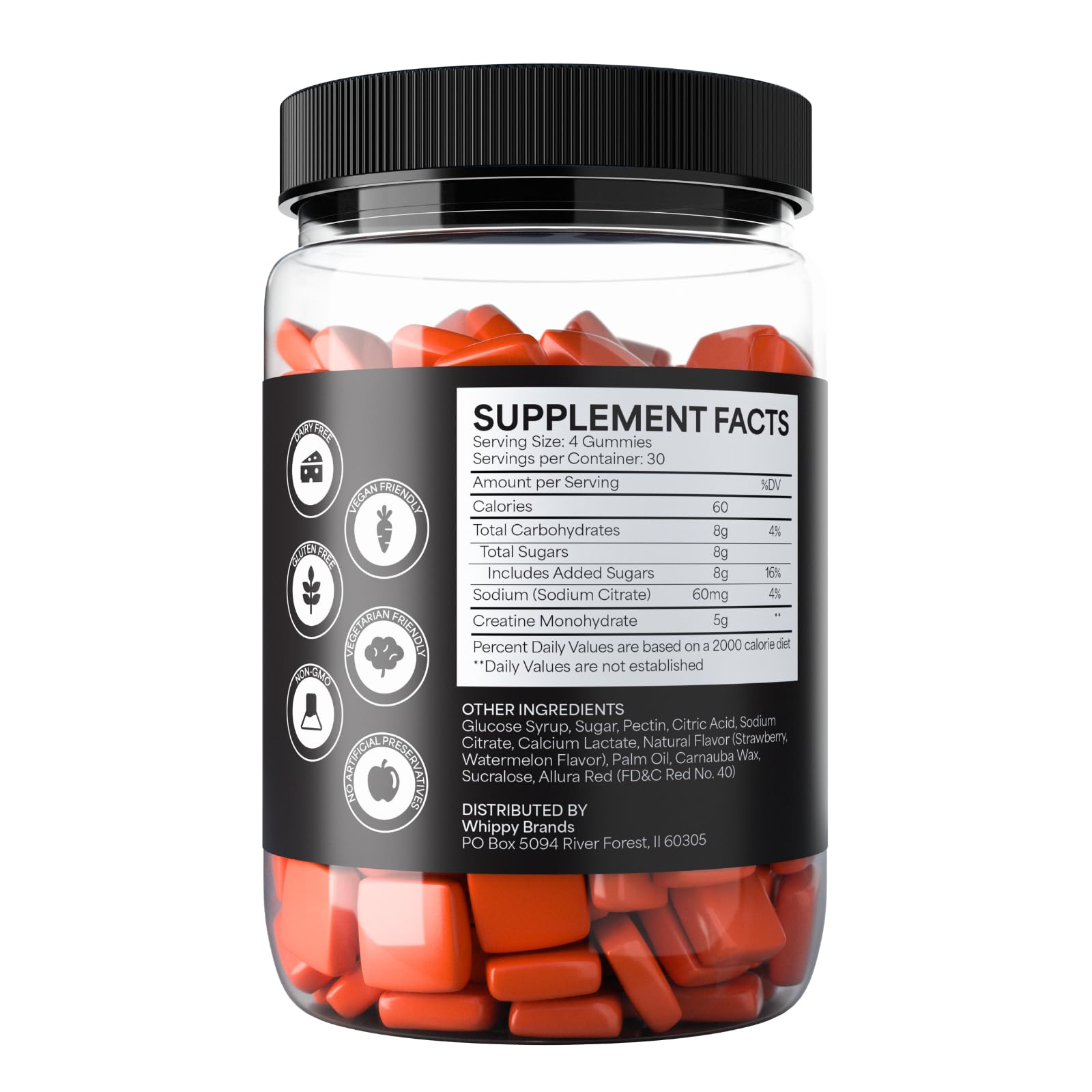 Whippy Brands Creatine Gummies close-up highlighting chewy texture for easy daily supplementation