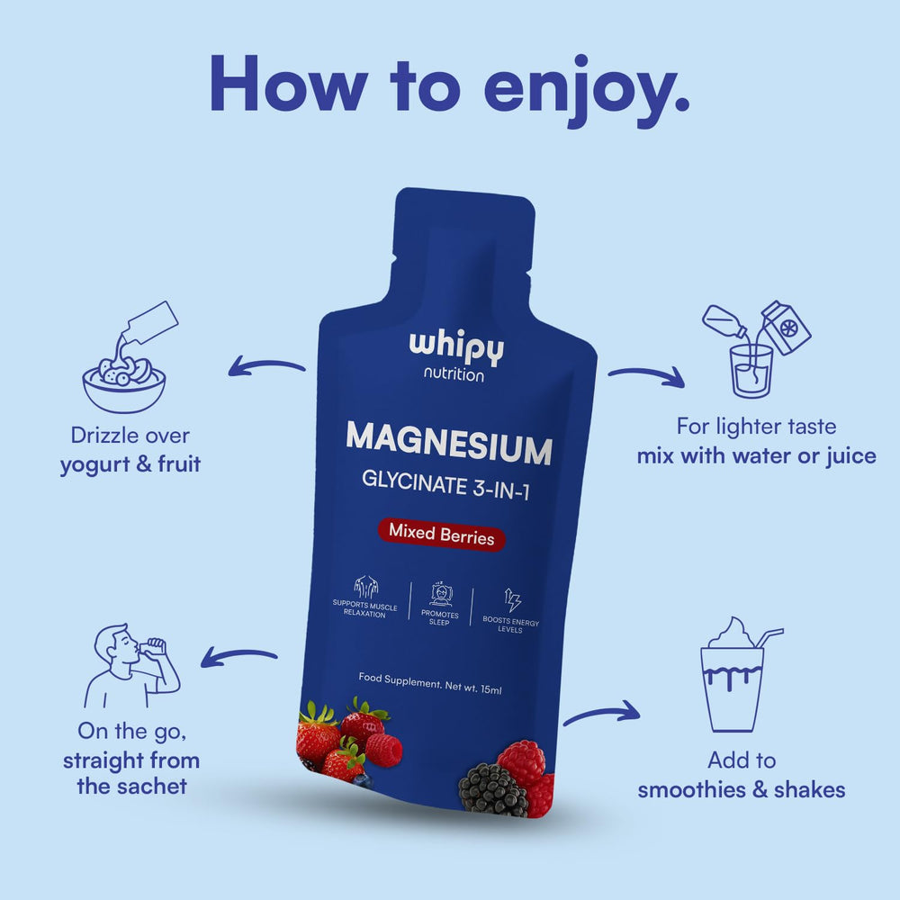 Whipy Nutrition bottle showing triple magnesium blend for daily balance