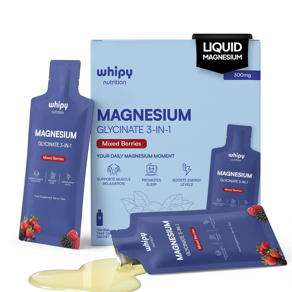 Whipy Nutrition liquid magnesium shot being poured for fast on-the-go calm