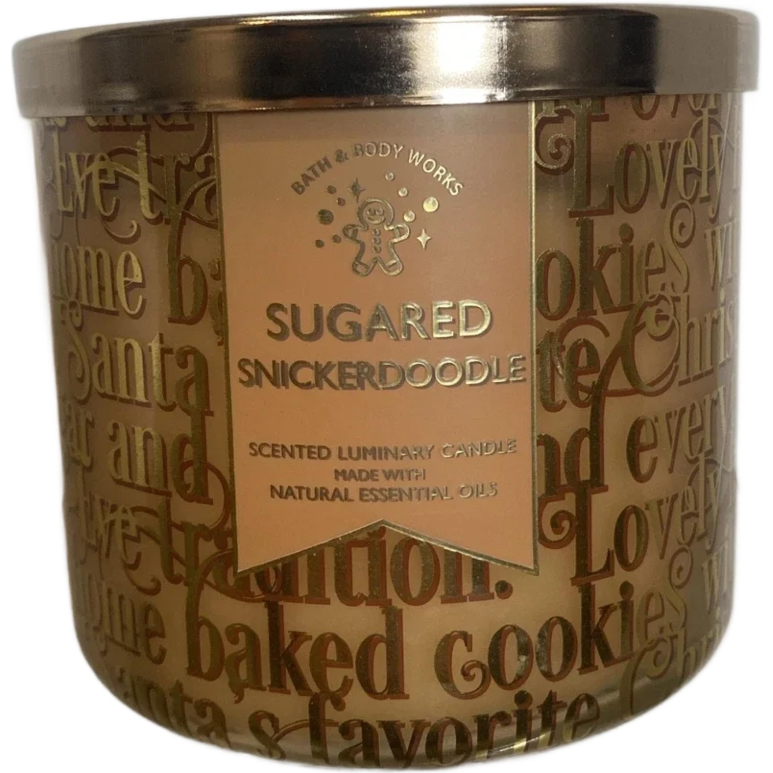 White Barn Sugared Snickerdoodle 3-Wick Candle close up highlights essential oils for a layered scent.