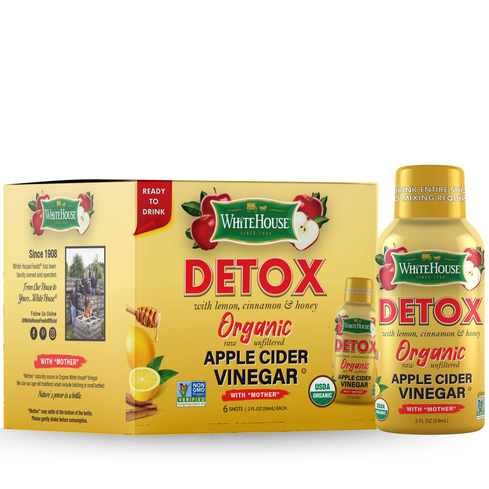 White House Detox raw unfiltered vinegar in a bottle with natural sediment.