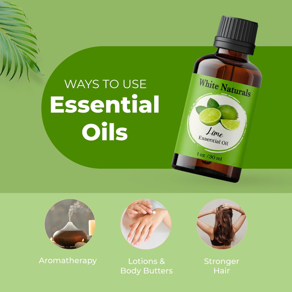 Amber glass bottle protects purity and potency of White Naturals Lime Oil.