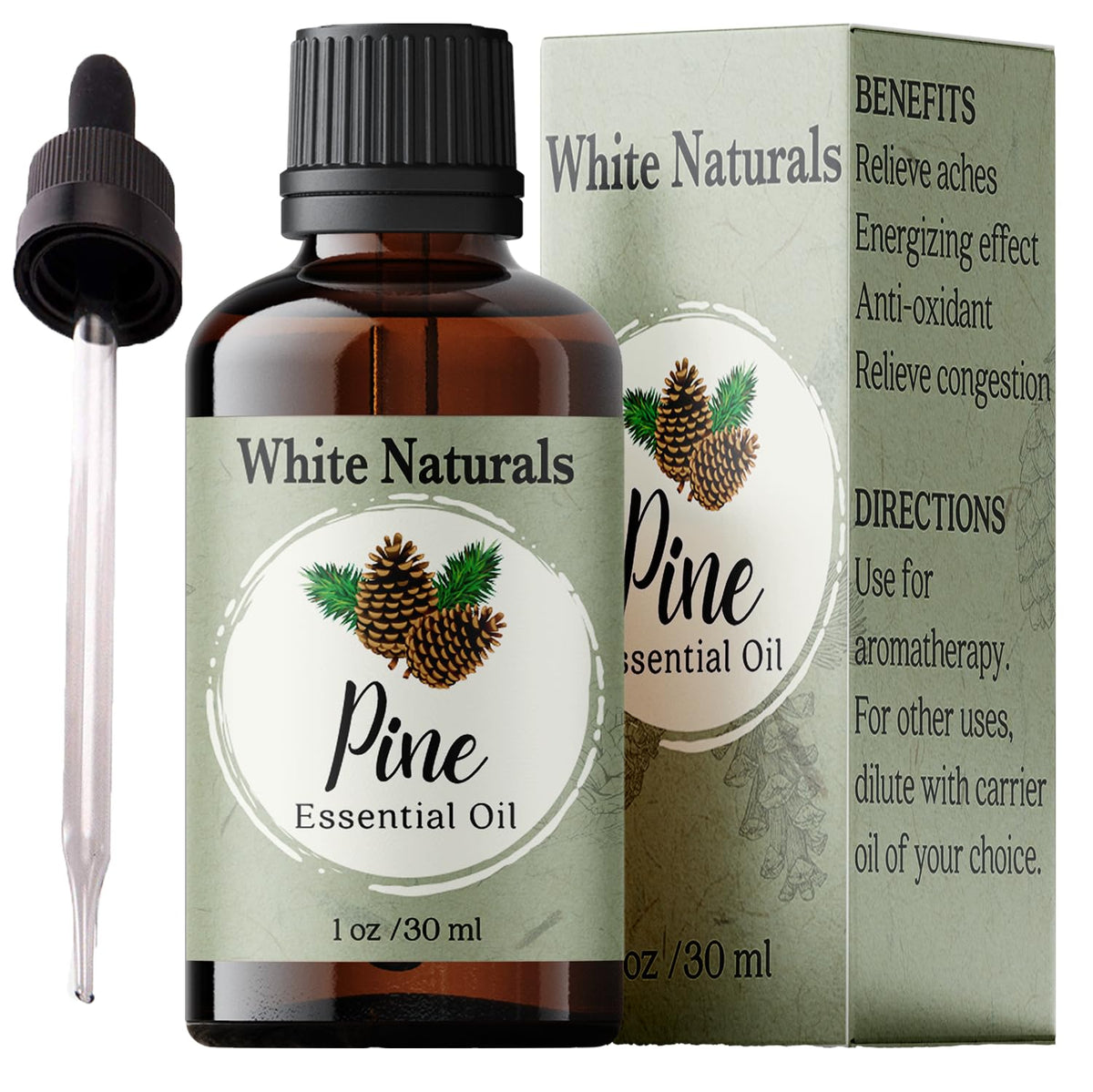 White Naturals pine oil bottle for diffusion and DIY projects