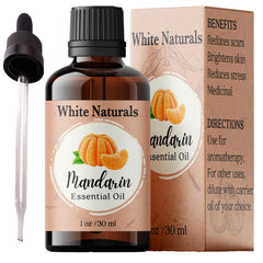 White Naturals Mandarin oil bottle close-up for pure aromatherapy at home.